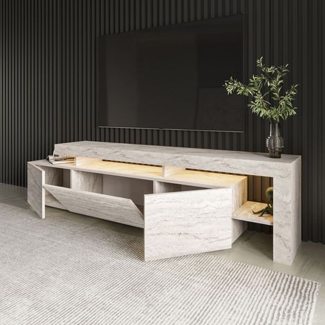 Mobile Porta tv Trasacco, un Ripiano, Apertura Battente, a Ribalta, 3 Ante, 192x37x53h cm Beige Marmo (1/5)