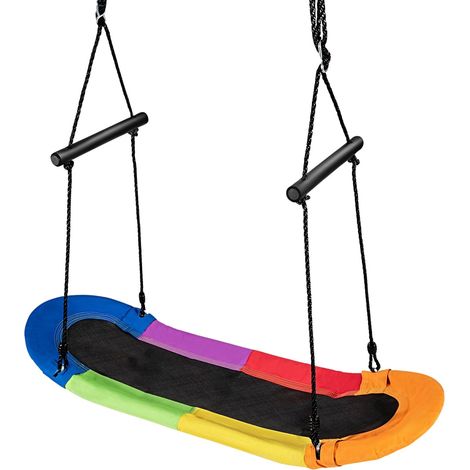 Balançoire nid d'oiseau pour enfants avec corde réglable de 100 à 160 cm, balançoire suspendue colorée 123 x 45 cm