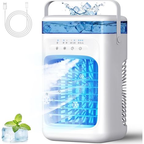 3-in-1 Portable Air Conditioners with Timer, 3 Speeds 2 Mist Modes,1000ml,7-Color Light, Cooling Fan for Bedroom Kitchen RV Camping Car, White (1/5)