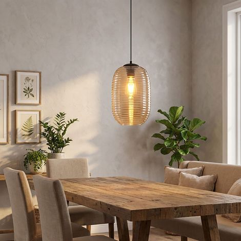 Hängeleuchte Pendelleuchte Esszimmerlampe 1-flammig Orange Metall Glas H 120 cm (1/5)