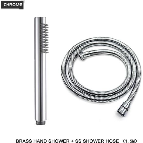 (Flexible de douche chromé) Pommeau de douche à main en laiton, pommeau de douche rond pour salle de bain, blanc/or brossé/chrome/gris/noir mat (1/5)