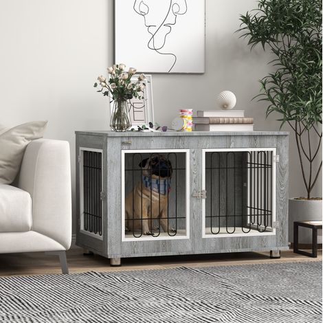Hundekäfig mit Kissen, Doppeltür und 2 Verschlüssen, 90 x 58 x 65 cm, grau HAVRYA (1/5)