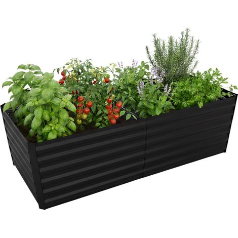 Relaxdays Hochbeet, verzinktes Metall, HxBxT: 57 x 180 x 90 cm, eckiges Gartenbeet für Gemüse, Kräuter, Blumen, schwarz
