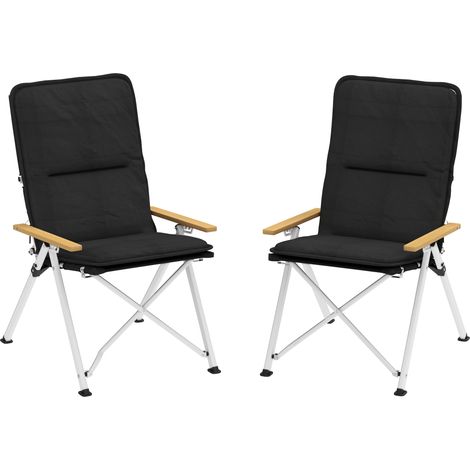 Chaises de camping pliantes en aluminium avec accoudoirs réglables en bois à dossier haut 59 x 67 x 96 cm Noir