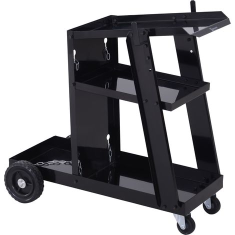 Carro Para Soldar, Carro Para Máquina De Soldar Con 3 Estantes, Carro Para Botellas De Gas, Cadena De Seguridad, Negro, 71X39X70 Cm