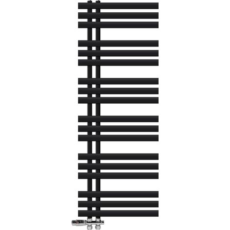 LuxeBath Radiador Toallero de Baño Iron EM 500 x 1400 mm Negro Mate Diseño de Panel con Termostato de Conexión Central Recta al Suelo Calentador Secador de Toallas con Kit de Montaje Incluído (1/5)