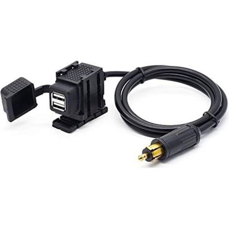 DIN Hella Adaptateur d'alimentation de prise de chargeur USB double moto 2.1A avec câble de 1.8m pour téléphone / iPhone / GPS SatNav (1/4)