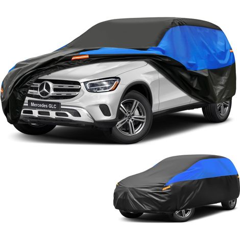 Housse Voiture Imperméable Respirante, SUV Bâche de pour Mercedes Benz GLC 300e 200 220 300 GLC43 GLC63, Bleu Noir Garage Complet de Voiture pour la Pluie Soleil Poussière Protection.,Convient pour Me (1/5)