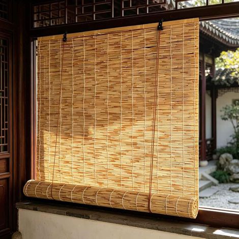 Stores Romains en Bambou pour Intérieur/extérieur, Tissés Terrasse de 40 À 180 Cm Largeur, Rideau Enroulement sans Fil, Occultants Carbonized 10l x 50L cm