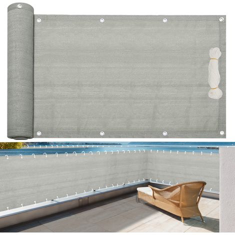 Wolketon Balkonsichtschutz aus HDPE (180g/m2), 75x600cm, Balkonabdeckung mit Ösen, Schattiergewebe, UV-Schutz, Windschutz, Reißfeste, Grau, für Garten, Terrasse, Außenpool
