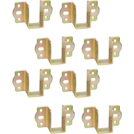 Set di 8 staffe di fissaggio centrali per sponde del letto, sospensioni per travetti in legno, connettori di larghezza in metallo, raccordo per telaio letto cromato giallo (1/3)
