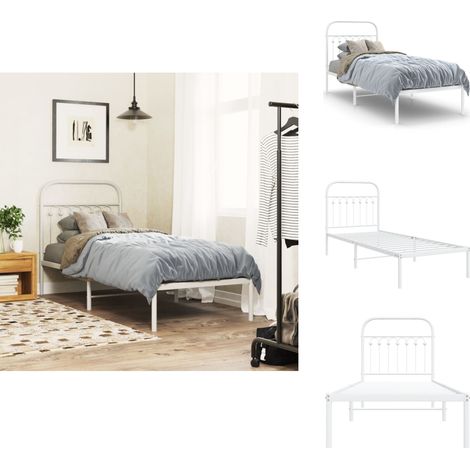 Cadre de lit métal sans matelas avec tête de lit blanc 80x200cm - Cadre De Lit - Lit Simple - Lit Metal - Lit Blanc - Tête De Lit (1/5)