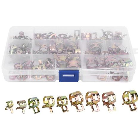 Rosvola Juego de 80 abrazaderas galvanizadas para mangueras con clips de resorte, de 6 a 15 mm, surtido. (1/5)