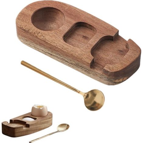 Set di 1 portauova in legno con cucchiaio. Design elegante per il piano della cucina. Struttura robusta, ideale per colazione, brunch, picnic e altro ancora. (1/5)