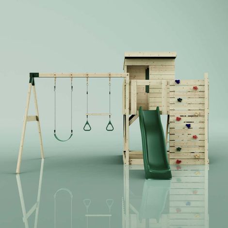 PolarPlay Spielturm Björn aus Holz in GrünTrapezstange