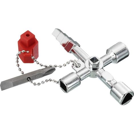 3,4" x 2,4" Multifunktions-Universal-Kreuzschlüssel, 4-Wege-Schlüssel für Gas- und Wasserzähler, geeignet für Elektroschränke und Sanitärarmaturen, Silber (1/5)