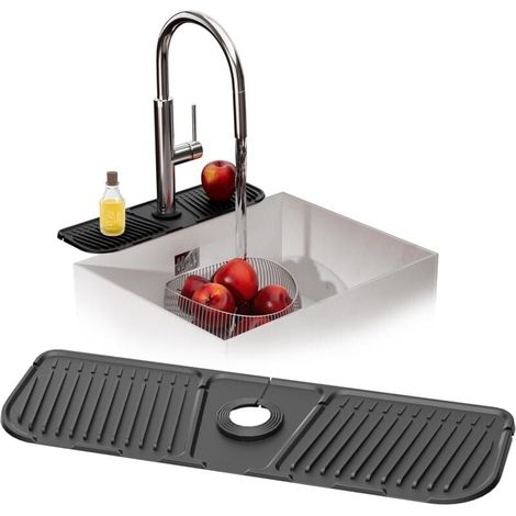 Tapis de robinet en silicone, poignée de robinet en silicone, bac de récupération, protection anti-éclaboussures, tapis d'égouttage pour cuisine et salle de bain, tapis d'égouttage, protection pour pl (1/4)