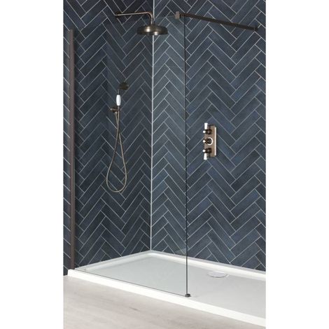 Milano Rosso Matte Bronze Recessed Walk In Wet Room Shower Enclosure with Screen  Support Arm and White Tray with Drying Area - 1600mm x 800mm