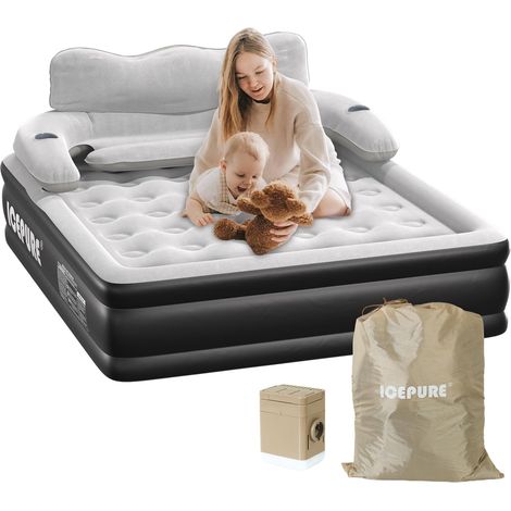 Matelas Gonflable 2 Personnes, 150x200x46CM,Dossier Amovible, 300 kg, Autogonflant Personnes de 4000mAh et éclairage, adapté à la Peau, Robuste Portable. - (1/5)