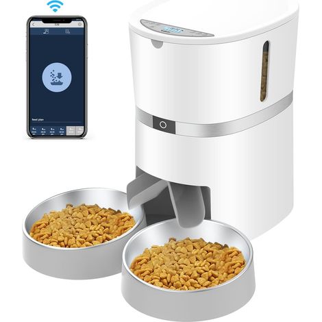 Distributeur Croquettes Chat Automatique 4L pour Chats & Chiens blanc
