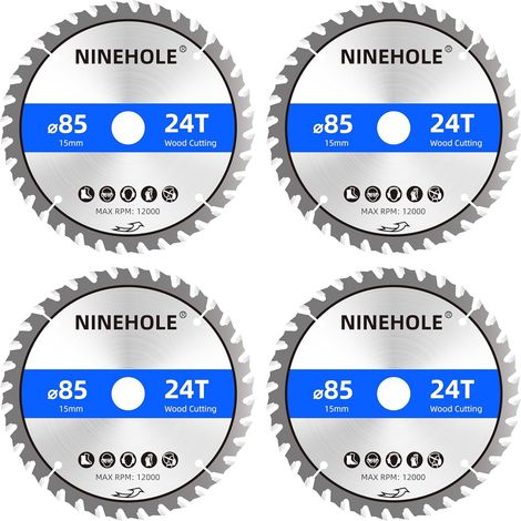 Lot de 4 Lame de Scie Circulaire 85 x 15 mm (anneau 10mm), 24 dents Coupes propres, Disque à Tronçonner pour Bois, Sèche, Stratifié, Cloison, Contreplaqué, Plastique (1/5)