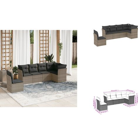6-tlg. Garten-Sofagarnitur mit Kissen Grau Poly Rattan - Gartensofas - Outdoor Möbel - Lounge Set - Rattan Sofa - Gartenlounge (1/3)