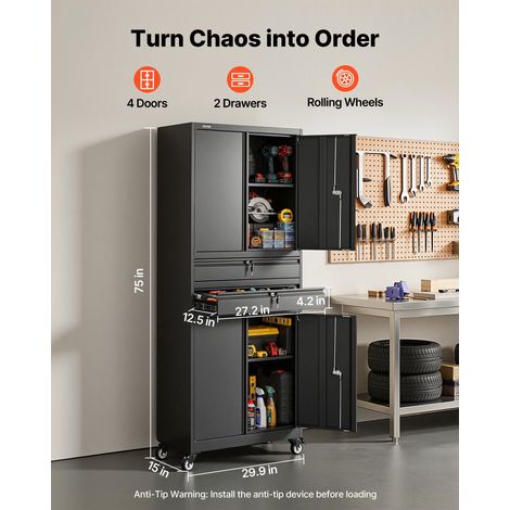 Armoire de Rangement en Métal avec Roulettes 76x38x190,5 cm, Charge 81,5 kg par Étagère, Armoire à Outils pour Garage, Atelier et B… (1/5)