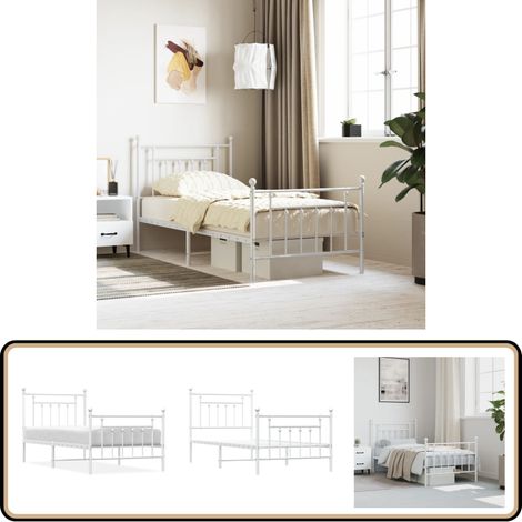Bettgestell mit Kopf- und Fußteil Metall Weiß 90x200 cm - Bettstell - Metallbett - Weißes Bettgestell - Doppelbett - Boxspringbetten