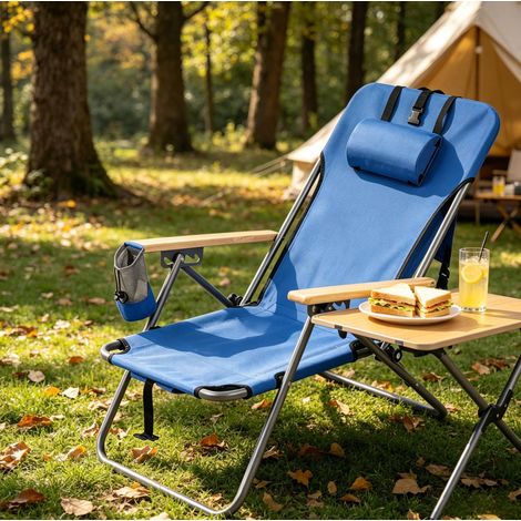 Silla plegable de jardín y camping, respaldo ajustable en 4 posiciones, azul DESVIAE (1/5)