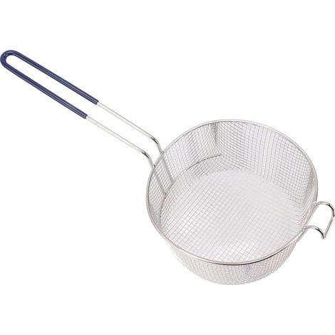 Panier à friture en acier inoxydable avec long manche, réutilisable et résistant à la rouille, pour poisson et nuggets de poulet. Poignée en caoutchouc.