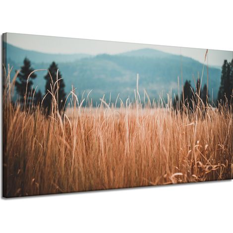 Leinwandgemälde Natur Grashalme 120x70 cm Berge