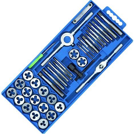 40 pièces Jeu de Tarauds et Poinçons Trousse à Outils Métrique en Acier Allié Kit Professionnel Tarauds à Filières de Filetage avec étui de Rangement(40 PCS) (1/5)