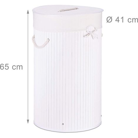 Cesto para la ropa plegable plegable con bolsa de algodón 80 litros redondo bambú blanco 1300019063 (1/2)