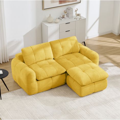Sofá esquinero modular de 2 plazas, 194 x 160 x 68 cm, chenilla amarilla HAVRYA (1/5)