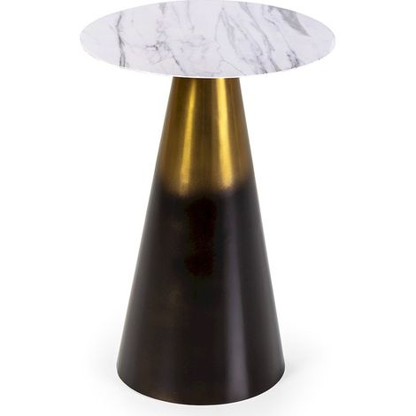 Table d'appoint marbre blanc et fer doré noir style contemporain - Noir dégradé doré plateau marbre blanc (1/2)