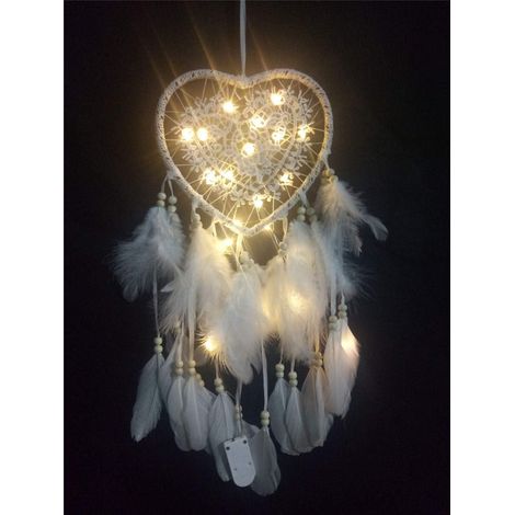 Traumfänger (20 x 45 cm, Weiß, Hell), LED-Licht im Boho-Stil