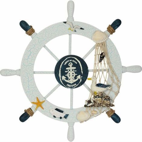 Roue de bateau en bois massif – décoration murale thématique plage et mer, style nautique rustique, idéale pour salon ou chambre (1/5)