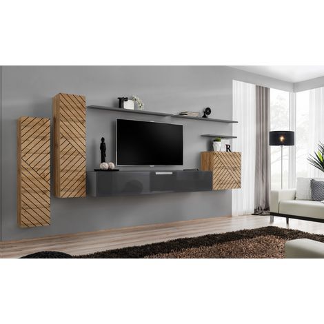 Ensemble de 7 meubles muraux "Switch I " pour TV en bois - Beige et Gris - L 330 x H 160 x P 40 cm - Livraison gratuite