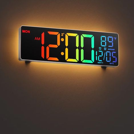 Grande Horloge Murale numérique de 10.5" pour Salon, télécommande, Double Alarme, 8 Couleurs RVB, Grand écran LED, luminosité Automatique, Date, Heure d'été Automatique, température (1/5)