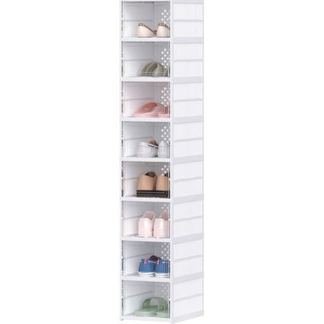 Caja zapatera apilable y plegable 8 unidades con puerta transparente, blanco, sin montaje (1/5)