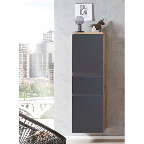 Midischrank 40cm Wotan Eiche Nb. mit grau matt VASTO-03-GREY, B/H/T ca. 40/130/35 cm (1/5)