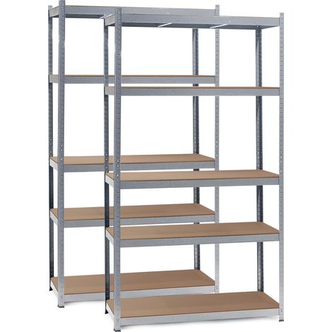 Wiltec Set 2x Scaffali zincati a incastro per carichi pesanti 100x50x200cm 5 ripiani 200kg/piano