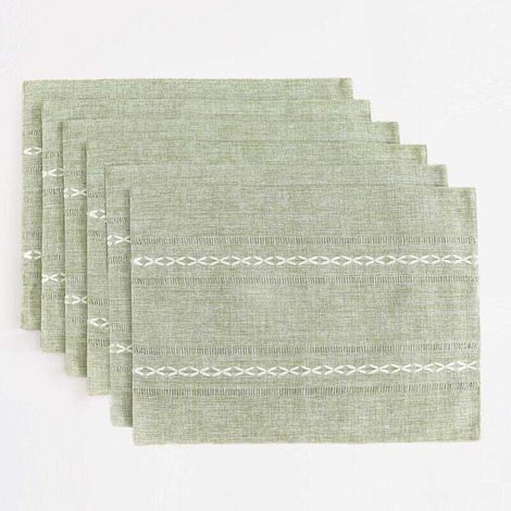 Platzsets aus Baumwolle und Leinen, 30 x 45 cm, 6er-Set, Platzsets im Landhausstil mit gesäumten Kanten, hitzebeständig, salbeigrün.