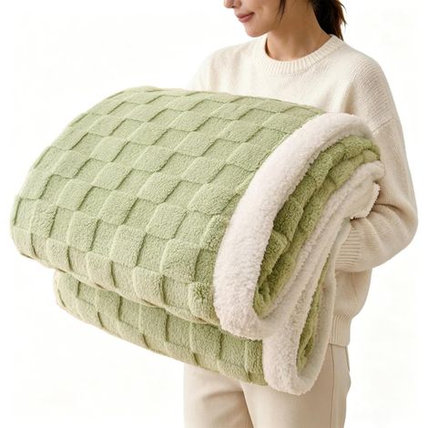 Couverture Polaire Sherpa, Double-Face Ultra-Douce, Moelleuse et Chaude, pour Le lit et Le canapé, Grande et épaisse, adaptée à Toutes Les Saisons(A01 - Sage Green, 150 x 200 cm) (1/5)