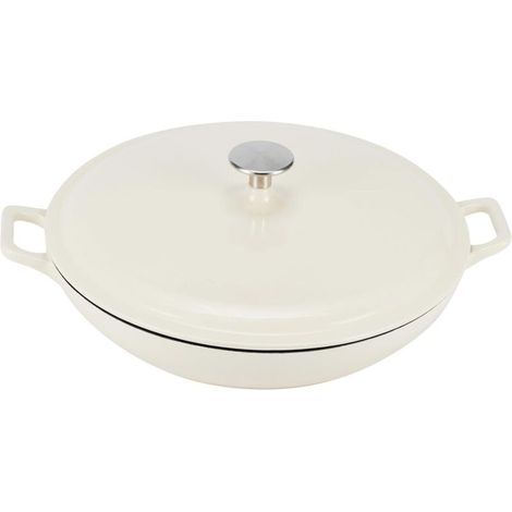 Padella rotonda in ghisa smaltata con coperchio, 3,1 L, bianca (1/4)
