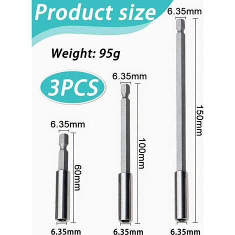 Ensemble de 4 rallonges pour perceuse avec tige hexagonale magnétique-Pour vis et écrous - Support extensible pour visseuse et perceuse sans fil (60/100/150mm) (1/4)