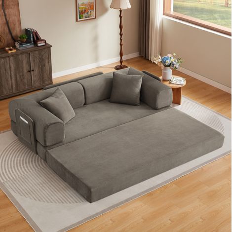Sofá cama plegable, convertible, estructura de acero cromado, espuma, color taupe (1/5)