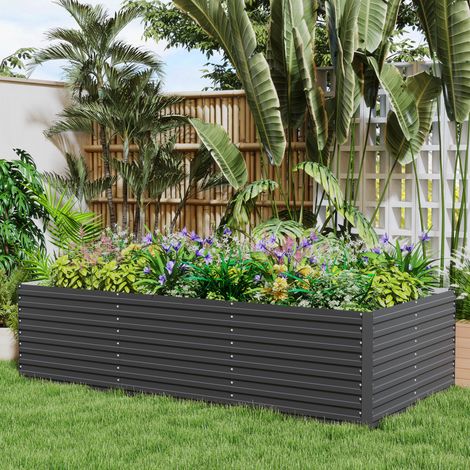 Fioriera rettangolare rialzata in acciaio zincato per esterni - fondo aperto - 240 x 120 x 60 cm, grigia