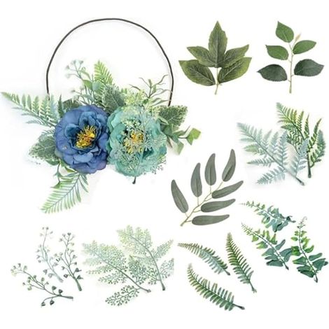 48 tiges de feuilles artificielles, feuilles factices en plastique, 8 sortes de feuillage artificiel, tiges de plantes factices, feuillage vert artificiel pour cuisine, balcon, chambre, banquet, décor
