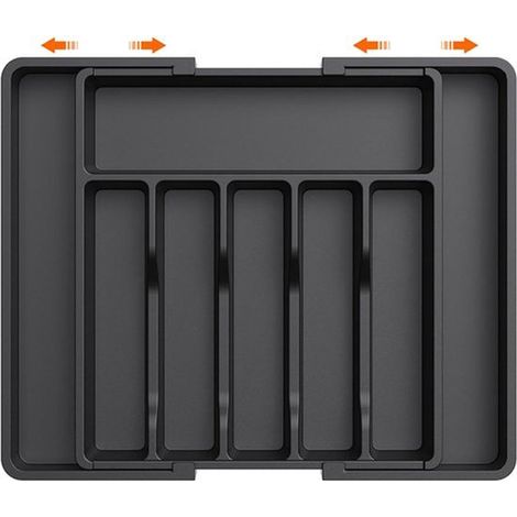 Ausziehbarer Besteckkasten, 8 Fächer, 38 cm tief, 57 x 38 x 5 cm, 33 x 38 x 5 cm, 6 bis 8 Fächer, Schwarz, Besteckbox, Besteckschubladen-Organizer (1/3)